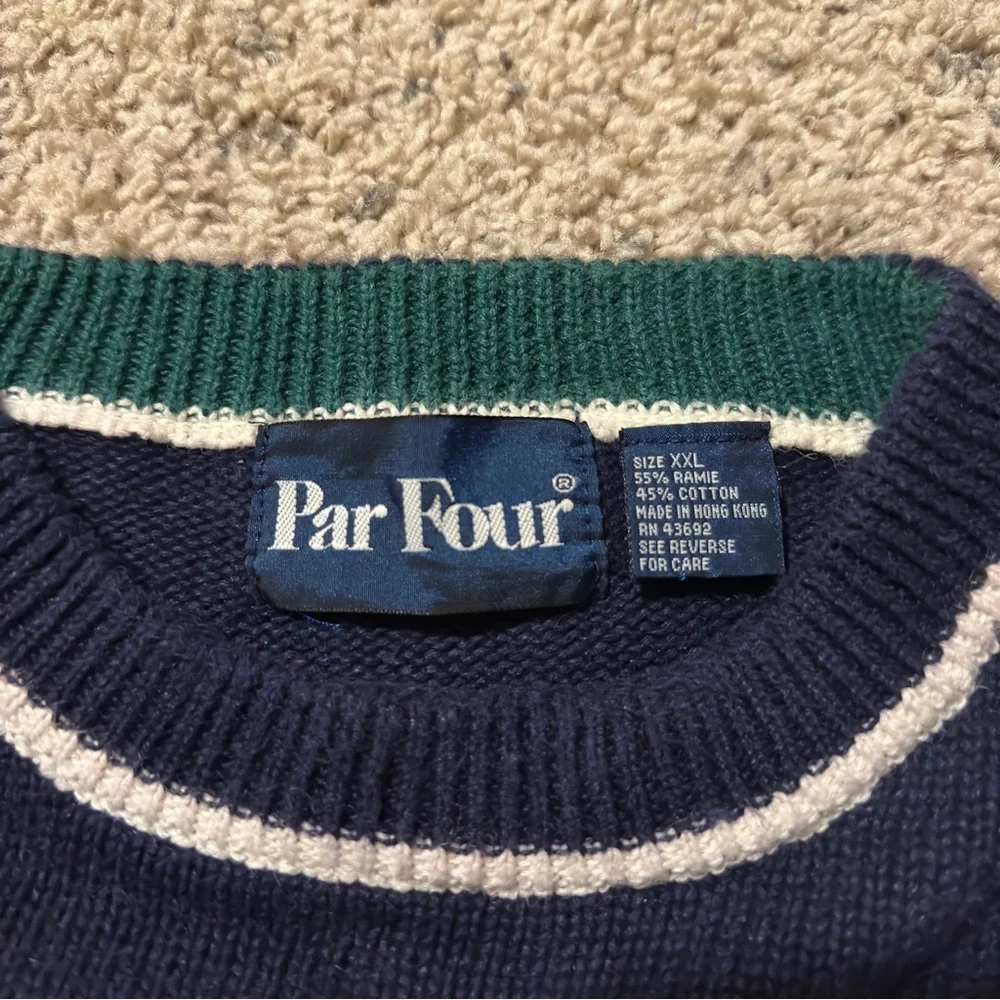 Vtg Grandpa Knit Sweater Large Multi Crewneck Golf Swing Scene 90s Par Four